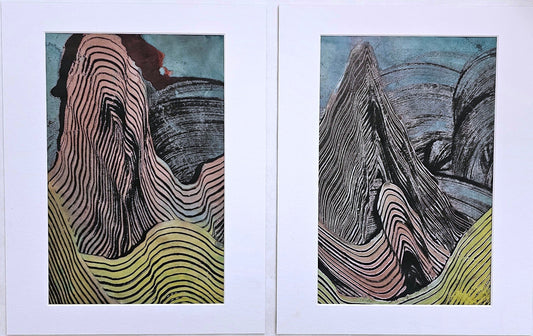 11X14" Diptych Encaustic Monotype - "Valley Whispers" Artwork Elizabeth Schowachert Art