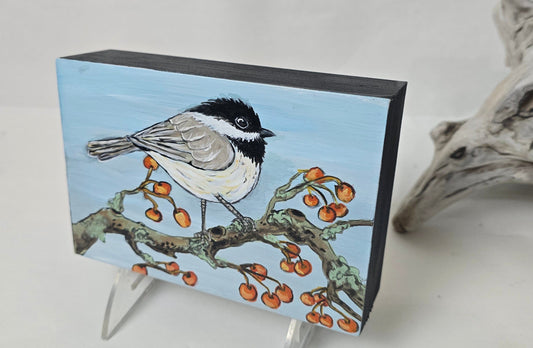 4" x 6" Original #2 Chickadee Painting on Cradled Wood Panel – Acrylic Fine Art Elizabeth Schowachert