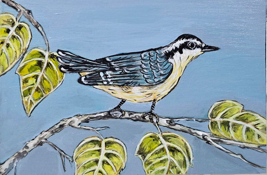 4" x 6" Original Nuthatch Painting on Cradled Wood Panel – Acrylic Fine Art Elizabeth Schowachert