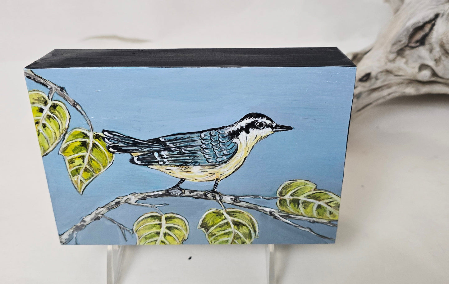 4" x 6" Original Nuthatch Painting on Cradled Wood Panel – Acrylic Fine Art Elizabeth Schowachert