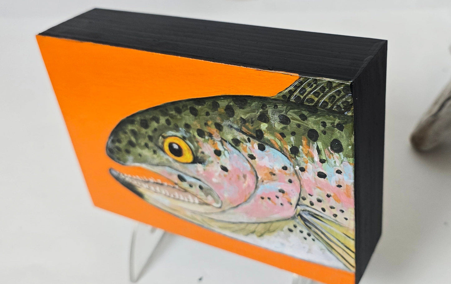 4" x 6" Original Rainbow Trout Painting #3 on Cradled Wood Panel – Acrylic Fine Art Elizabeth Schowachert