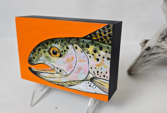 4" x 6" Original Rainbow Trout Painting on Cradled Wood Panel – Acrylic Fine Art Elizabeth Schowachert