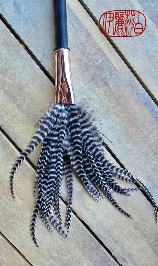 Barbed Rooster Feather Brush – Polished Copper Ferrule, Black Bamboo Handle Elizabeth Schowachert Art