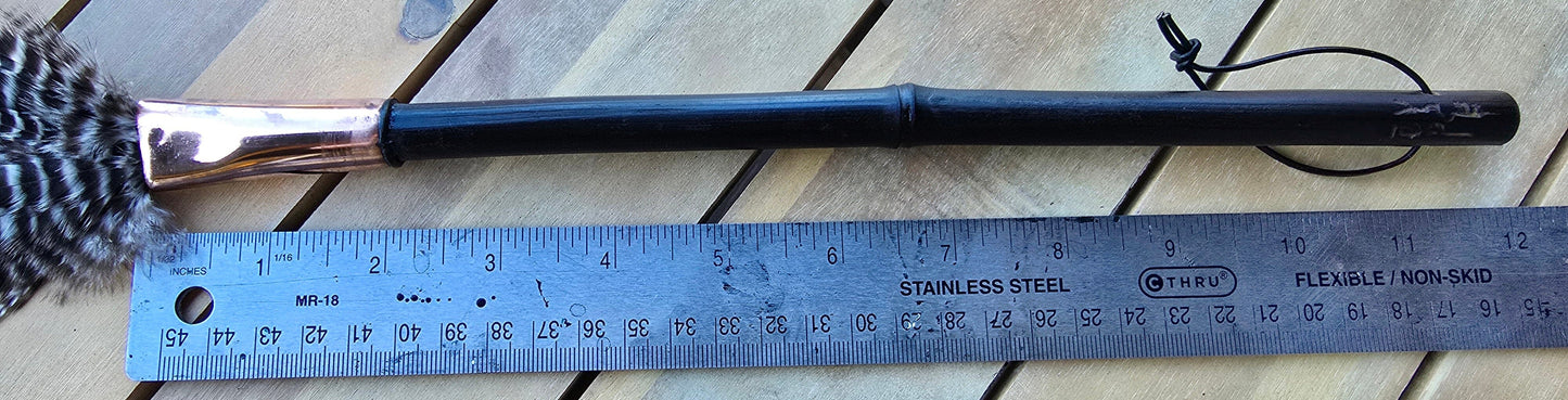 Barbed Rooster Feather Brush – Polished Copper Ferrule, Black Bamboo Handle Elizabeth Schowachert Art