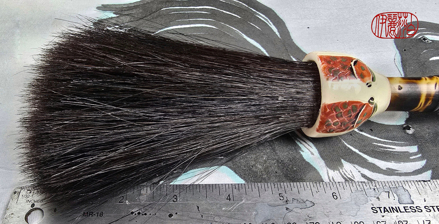 Black Horsehair Brush with Thrown Ceramic Ferrule & Bamboo Handle Paintbrush Elizabeth Schowachert Art