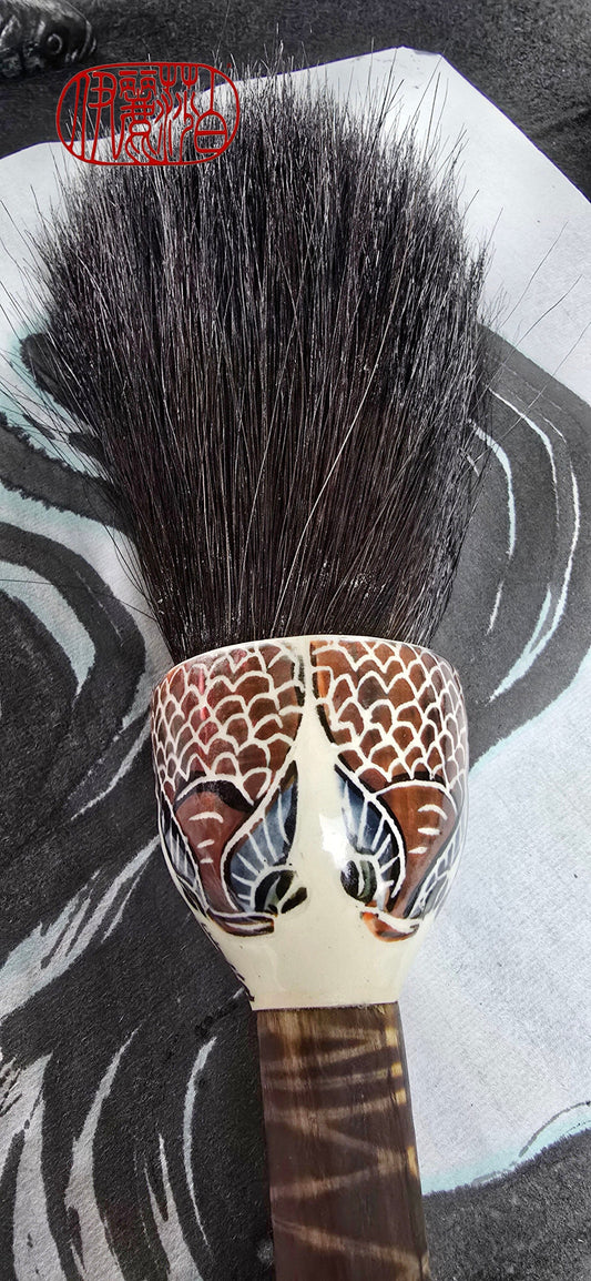 Black Horsehair Brush with Thrown Ceramic Ferrule and Bamboo Handle Paintbrush Elizabeth Schowachert Art