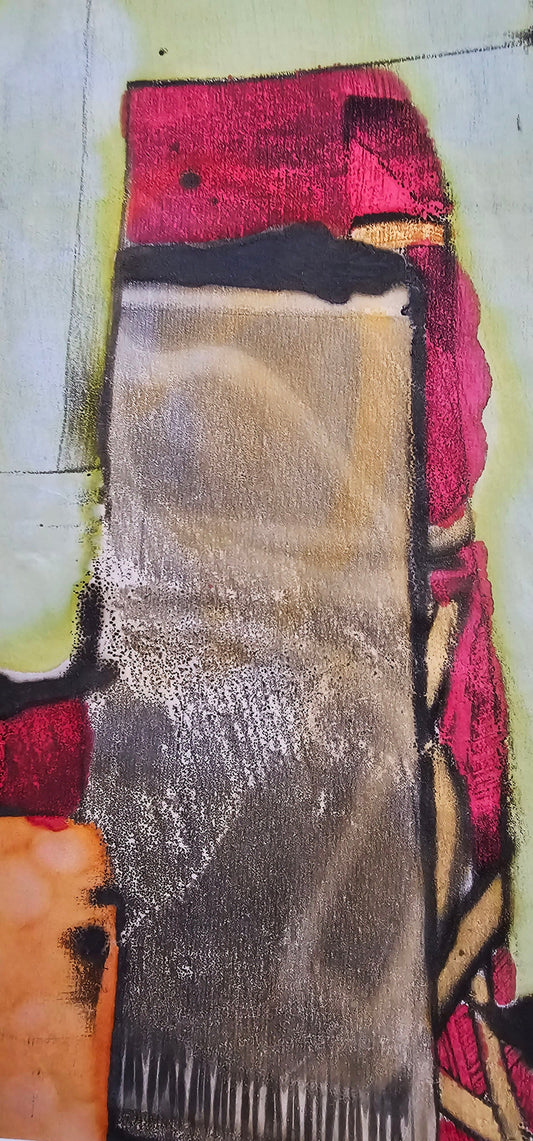 "Blocks" Encaustic MonoType on Paper Artwork Elizabeth Schowachert Art