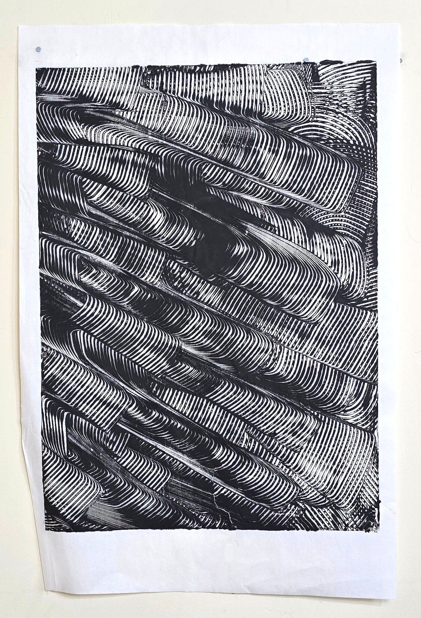 Encaustic Monotype "Shadow Weave" on Asian Mulberry Paper – 16" x 22" Artwork Elizabeth Schowachert Art