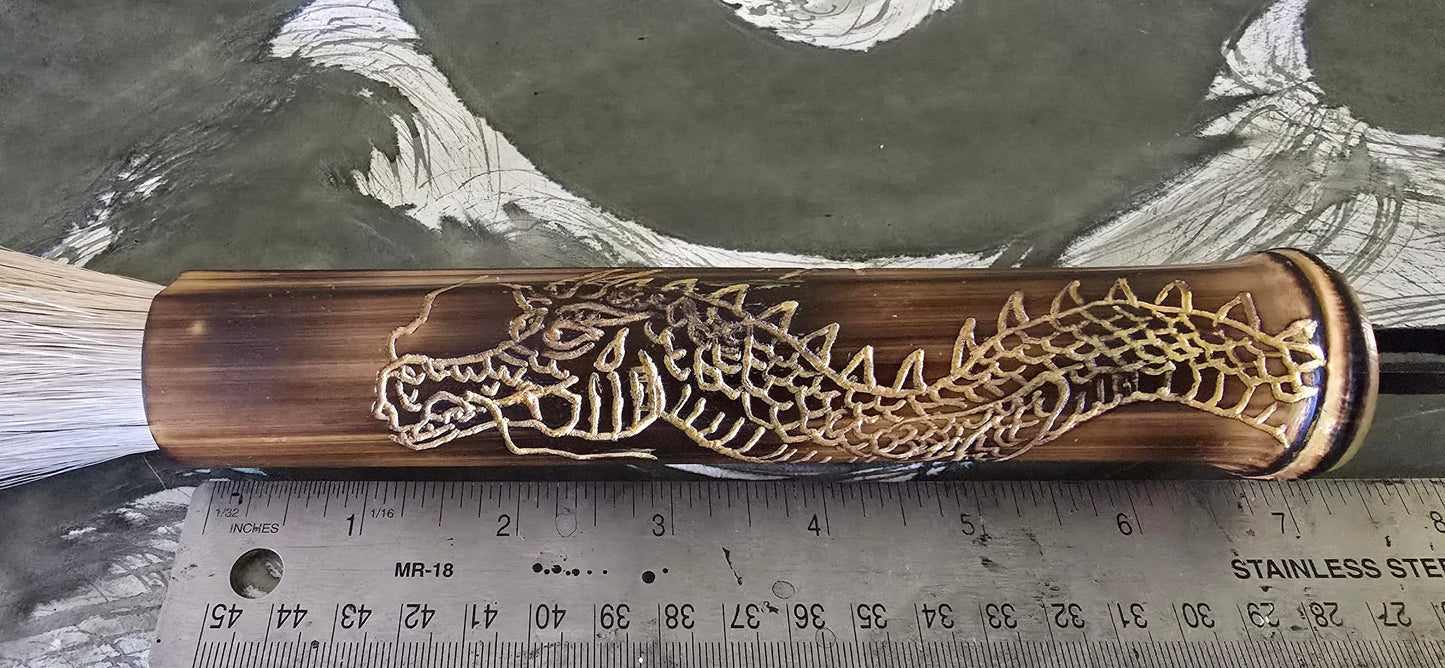 Handcrafted Sumi-e Brush – Bamboo Handle with Dragon Engraving Paint Brush Elizabeth Schowachert Art