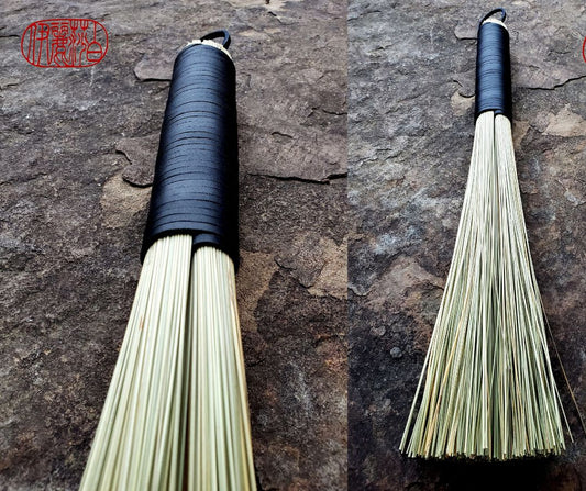 Handmade African Broom Fiber Brush – 16" with Leather-Wrapped Handle for Expressive Mark-Making fiber paint brush Elizabeth Schowachert Art
