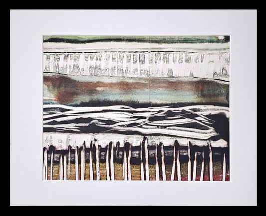 "Lines 1" Encaustic MonoType on Paper Artwork Elizabeth Schowachert Art