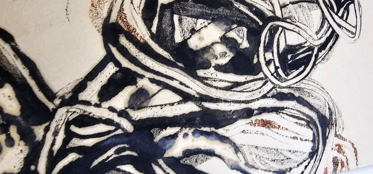 "Organic Interplay in Sepia" Encaustic MonoType on Paper Artwork Elizabeth Schowachert Art