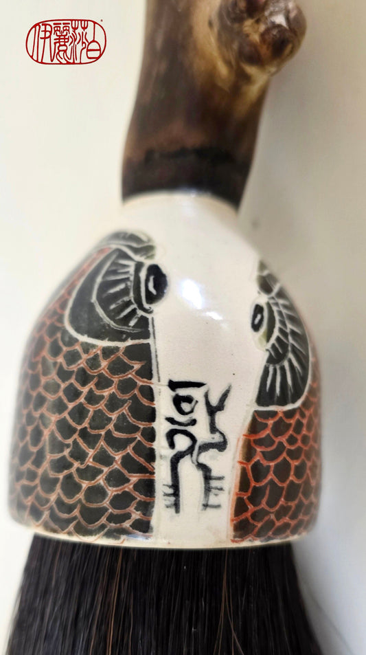 Premium Black Horsehair Brush – Driftwood Handle, Thrown Ceramic Fish Ferrule, for Ink, Watercolor & Fluid Acrylic Paintbrushes Elizabeth Schowachert Art