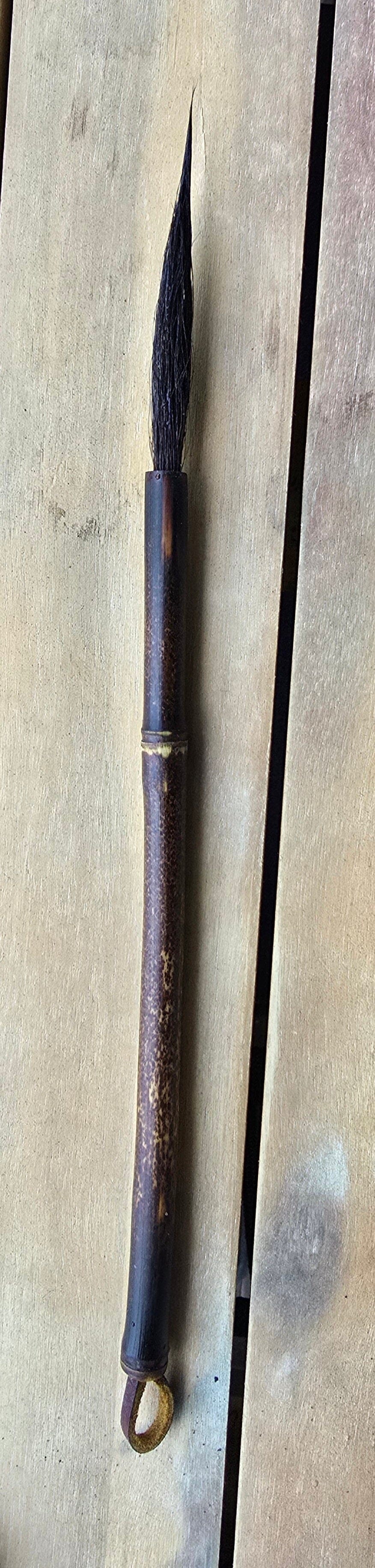 Skunk Bristle Brush – Bamboo Handle with Leather Strap Sumi-e Paintbrush Elizabeth Schowachert Art
