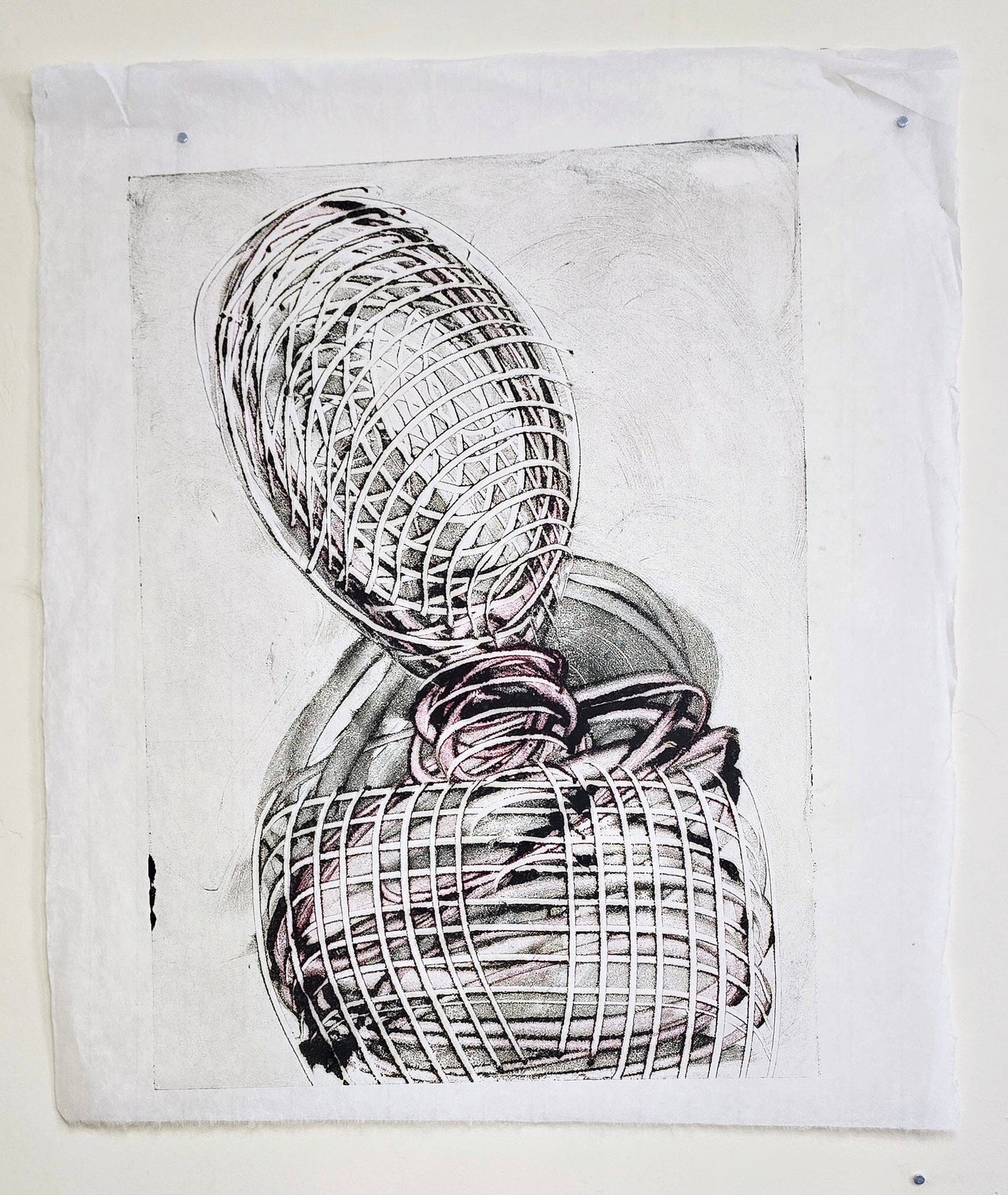 Under Constraint – Original Encaustic Monotype on Handmade Asian Paper Artwork Elizabeth Schowachert Art