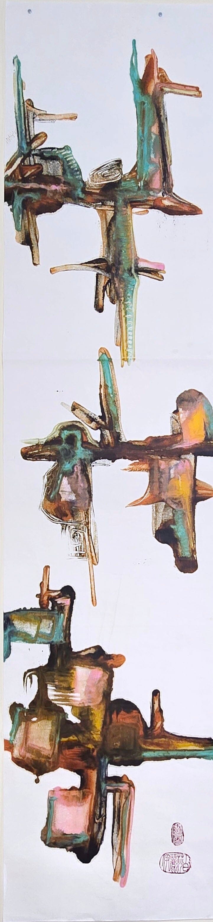 Vertical Composition No. 1, Encaustic Monotype on Handmade Asian Paper Artwork Elizabeth Schowachert Art