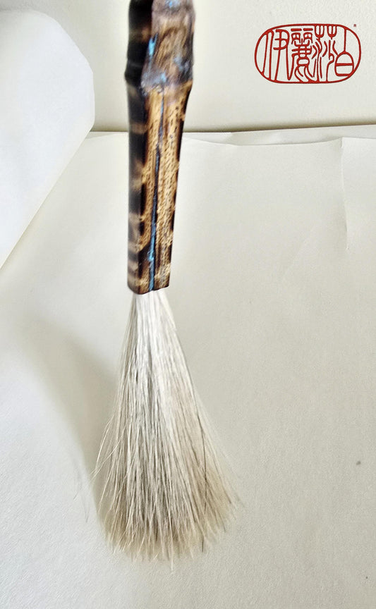 White Horsehair Painting Brush – Burned Bamboo Handle with Turquoise Detail Paintbrush Elizabeth Schowachert Art