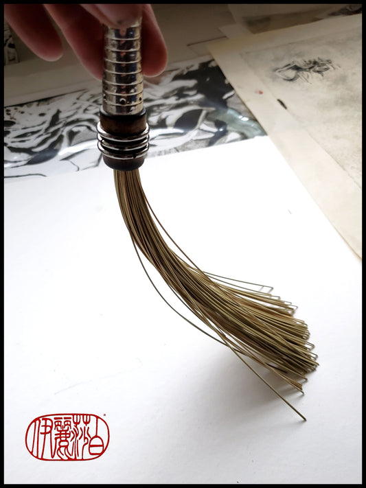 African Fiber Paint Brush with Vintage Quill Bobbin Spool Handle - Elizabeth Schowachert Art