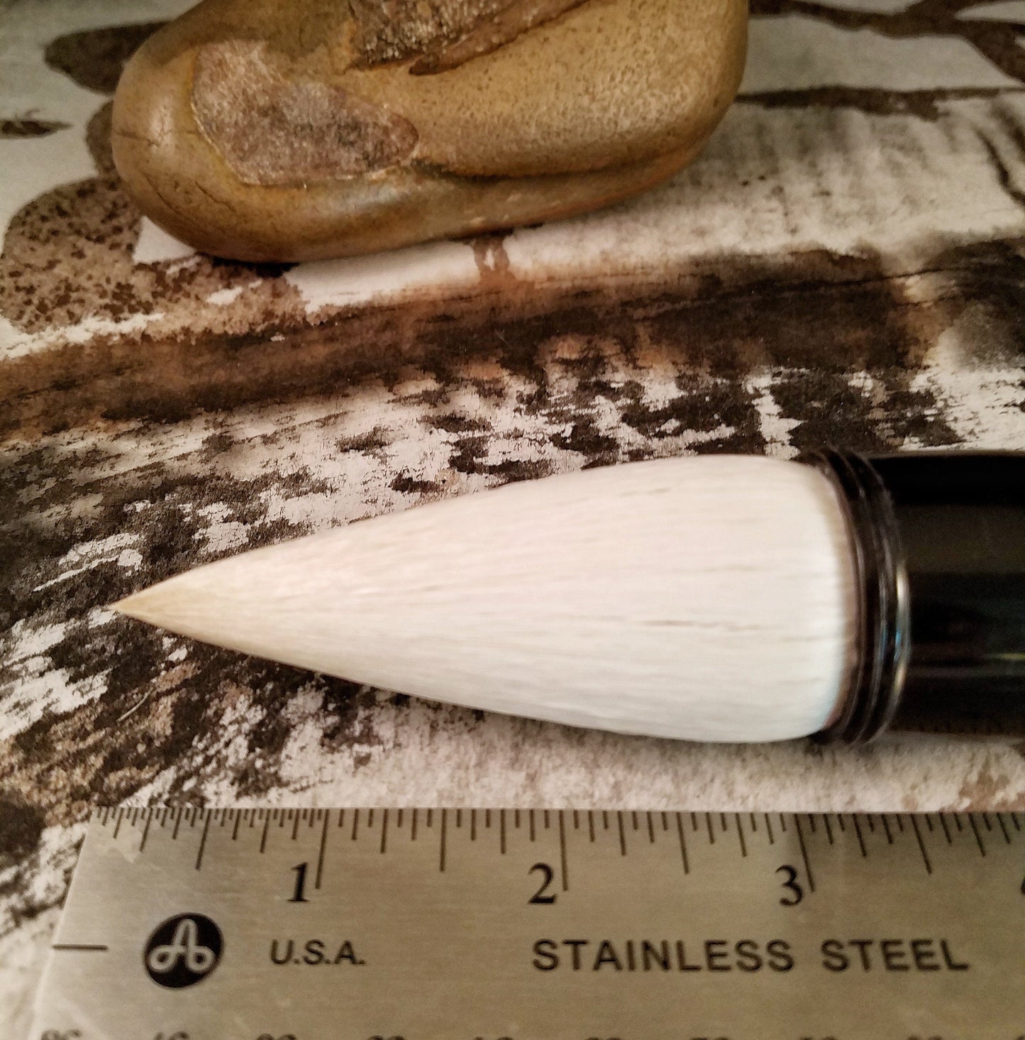 Asian Calligraphy Brush 5 inch Ox Horn Handle 3 inch Natural Calf Hair Bristles - Elizabeth Schowachert Art