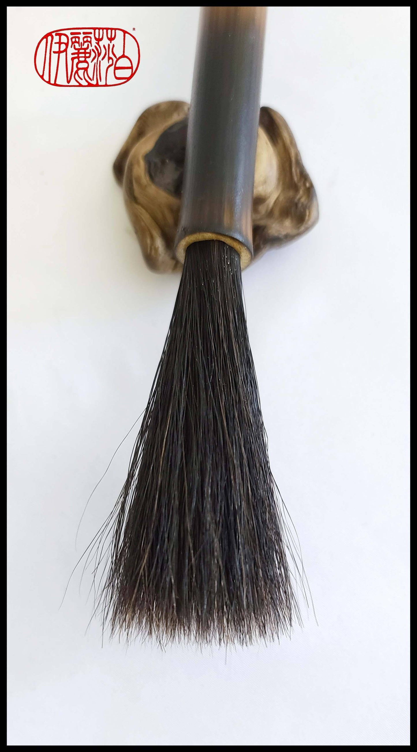 Black Horsehair Sumi-e Paint Brush with Bamboo Handle and Driftwood Brush Rest Art Supplies Elizabeth Schowachert Art