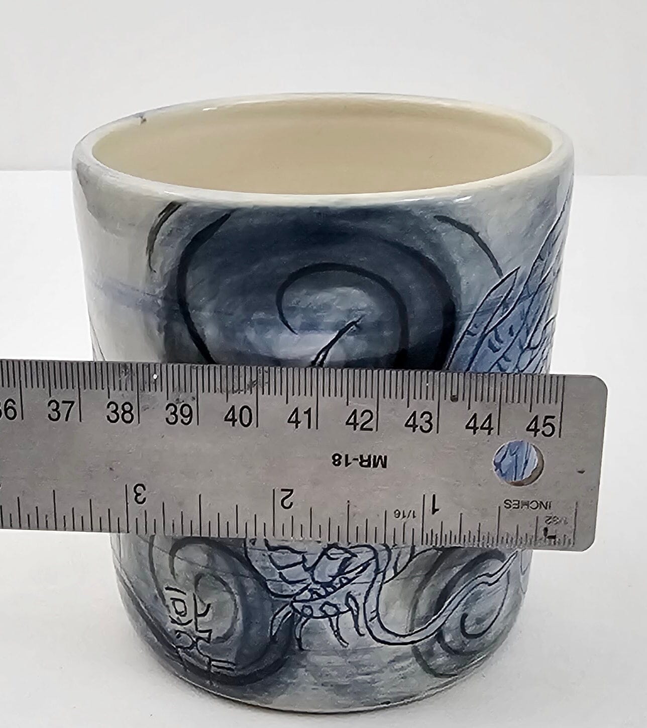 Blue Dragon Cloudscape Ceramic Drinking Cup Stoneware Cup Elizabeth Schowachert Art