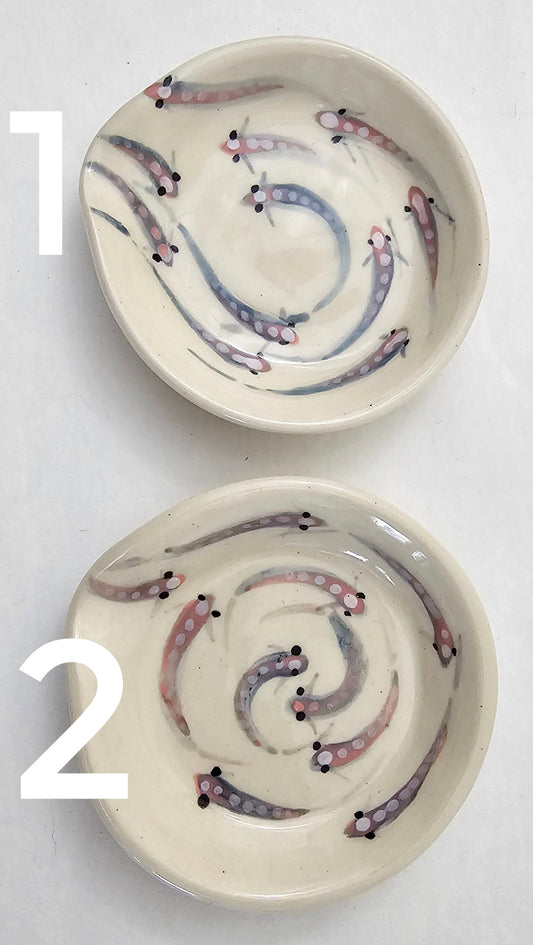 Coral and Blue Fish Stoneware Spoon Rests: Functional Artistry by Kim and Elizabeth Stoneware Bowl Elizabeth Schowachert Art