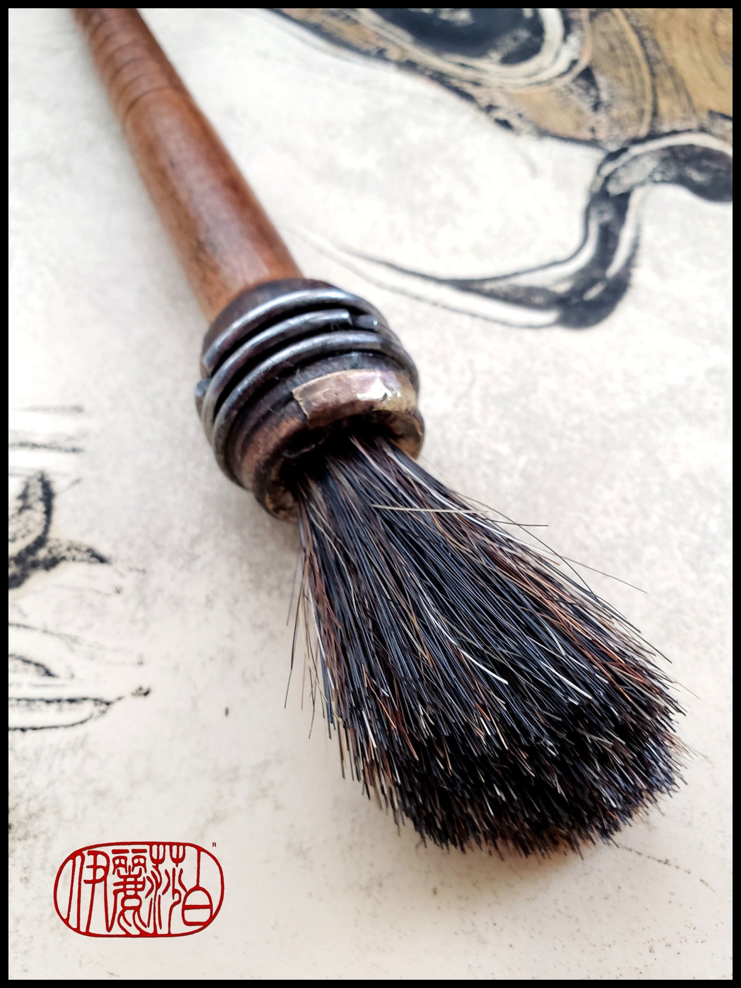 Course Black Horsehair Paint Brush with Antique Wood Bobbin Spool Handle - Elizabeth Schowachert Art