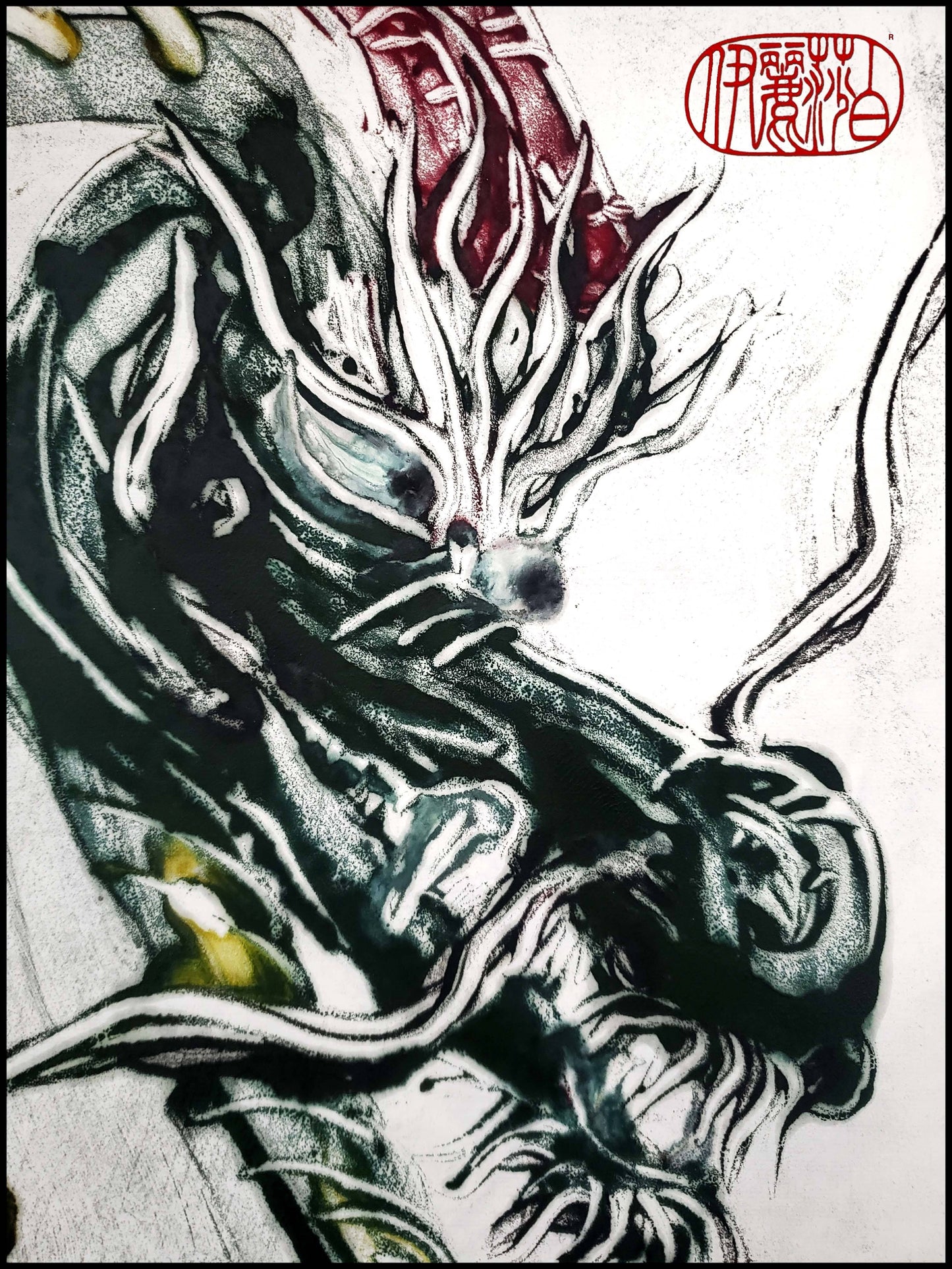 Encaustic Monotypes Original 22X16 Prints of Dragons by Elizabeth Schowachert Fine Art Elizabeth Schowachert Art