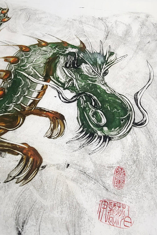 Encaustic Monotypes Original "Fire Dragon" 32"X22" Fine Art Elizabeth Schowachert Art