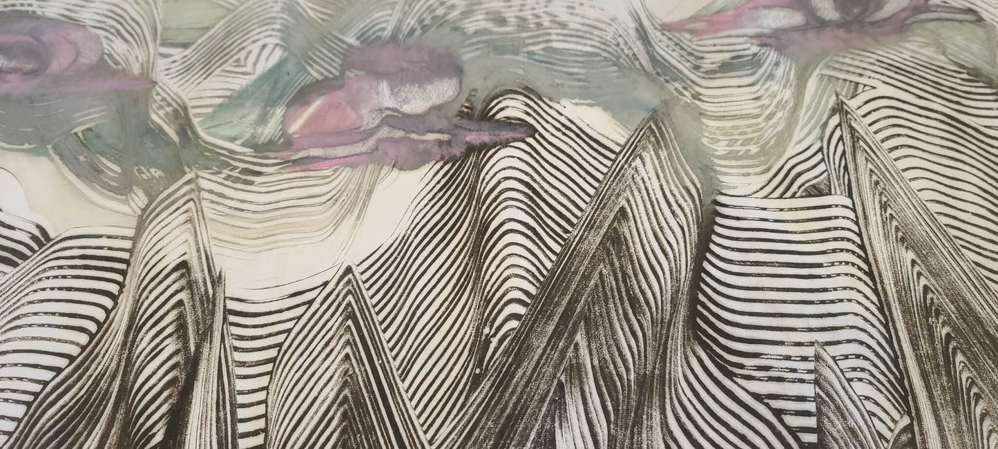 Encaustic Monotypes Original "Mountains" 32"X22" Fine Art Elizabeth Schowachert Art