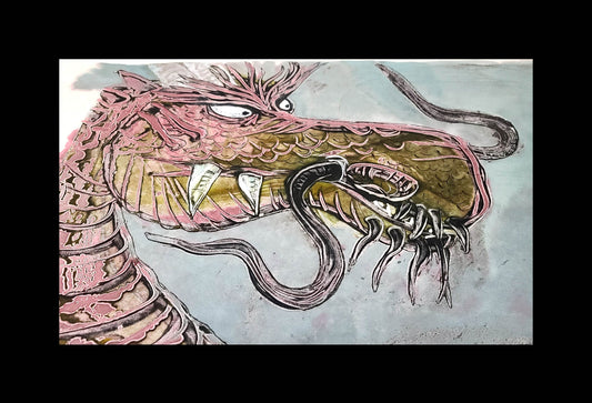 Hand Colored Encaustic Monotypes Original "Green Dragon" 27X16 Fine Art Elizabeth Schowachert Art