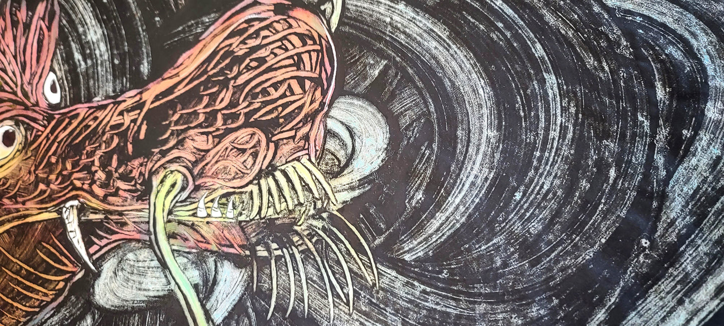 Hand Colored Encaustic Monotypes Original "Red Dragon" 31"X22" Fine Art Elizabeth Schowachert Art