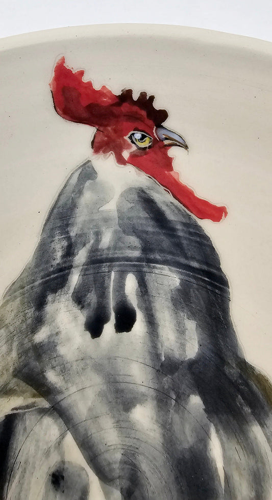 Hand-Painted Rooster Stoneware Bowl: Traditional Ink-Inspired Artistry stoneware bowl Elizabeth Schowachert Art