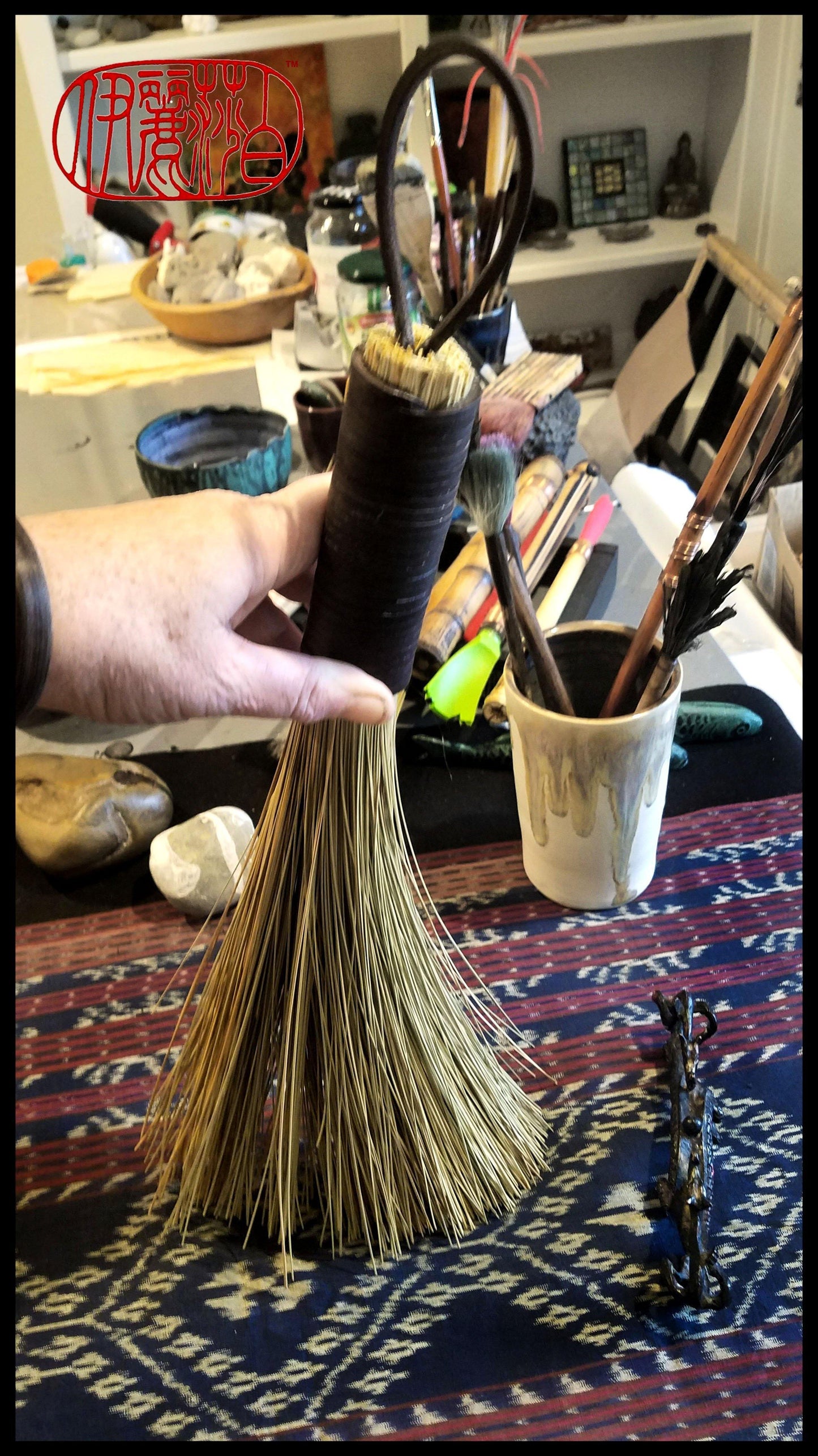 Handmade African Broom Fiber (16 Inches Long Total) Paint Brush - Elizabeth Schowachert Art