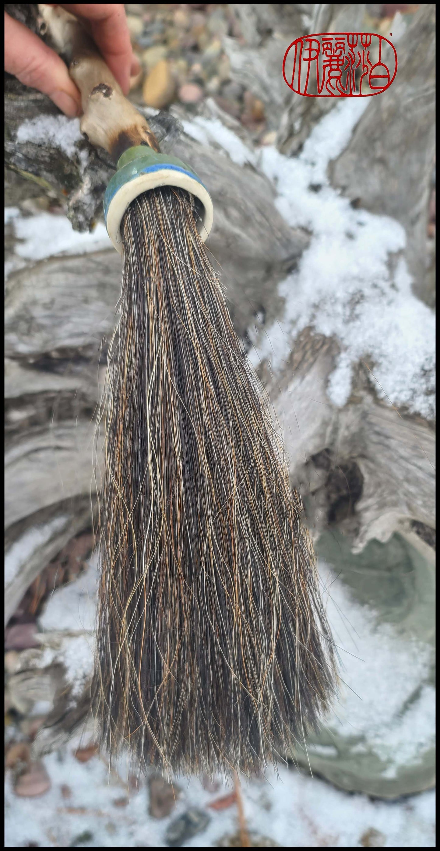 Horsehair Sumi-e Paint Brush With Ceramic Ferrule and 10" Long Bristle Art Supplies Elizabeth Schowachert Art