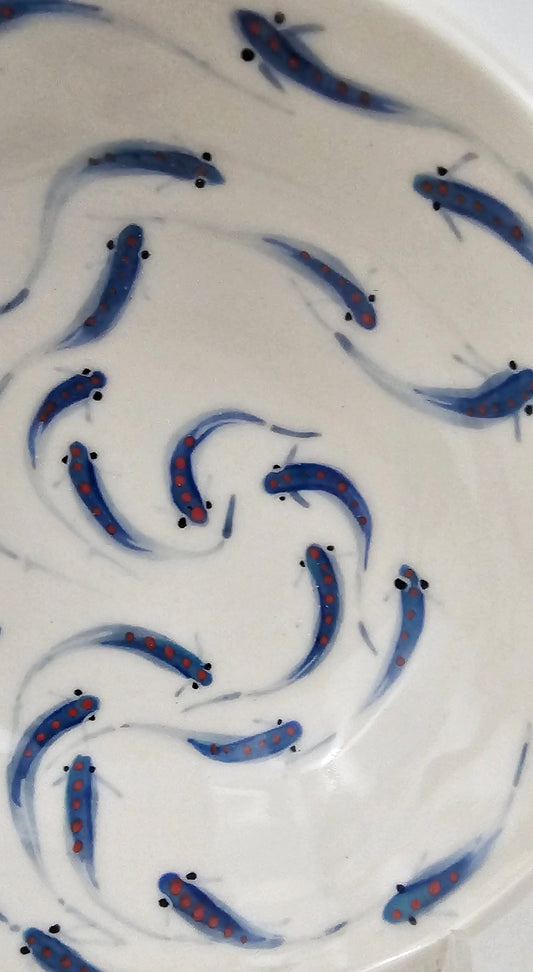 Kim and Elizabeth's Hand-Painted Schooling Fish Bowl Stoneware Bowl Elizabeth Schowachert Art