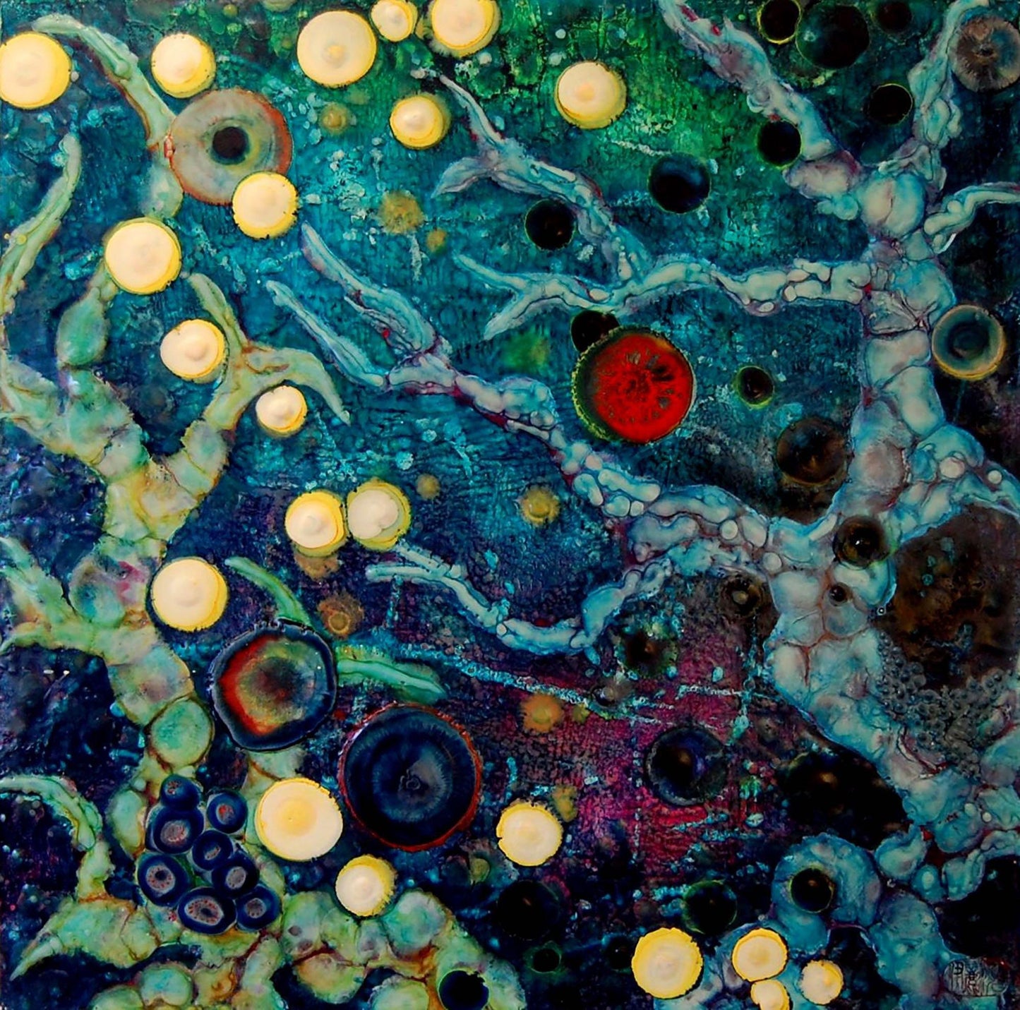 Painting by Elizabeth Schowachert | "Current Runner 1" 30X30X1.5 - Elizabeth Schowachert Art