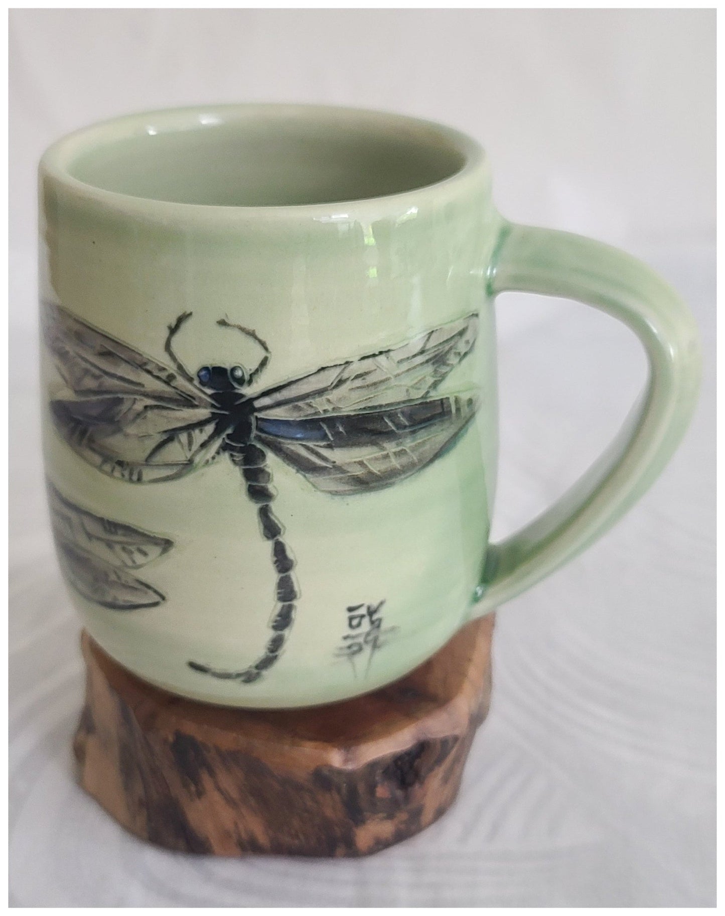 Stoneware Mug With Dragonfly Image M6 Ceramic & Pottery Glazes Elizabeth Schowachert Art