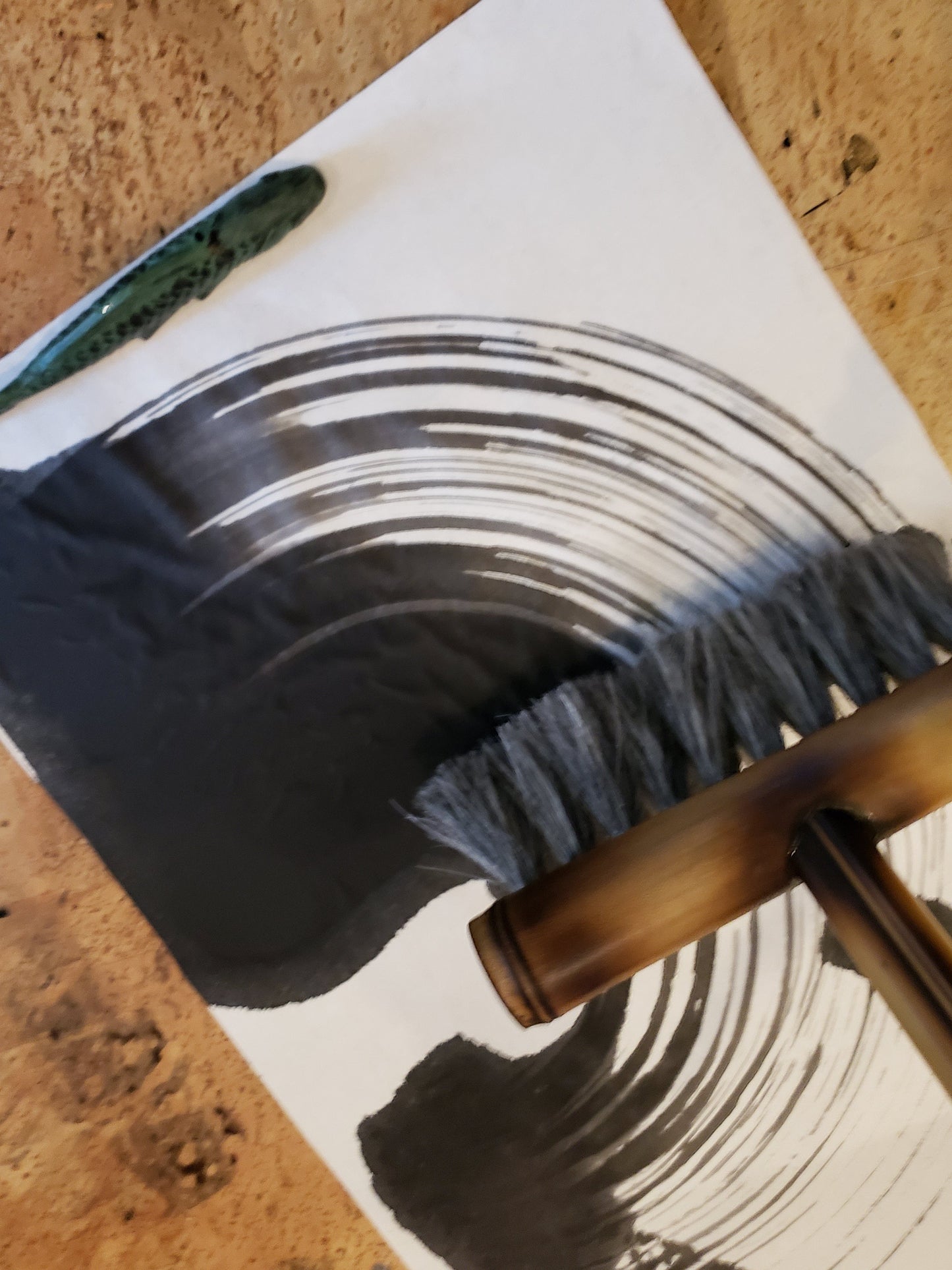 The Marilia Brush - 8 inch Wide Handmade Grey Horse Hair Brush With a 11 inch Long Bamboo Handle - Elizabeth Schowachert Art