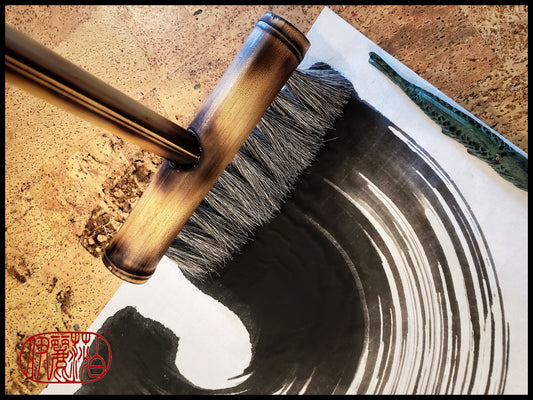 The Marilia Brush - 9 inch Wide Handmade Grey Horse Hair Brush With a 16 inch Long Bamboo Handle - Elizabeth Schowachert Art