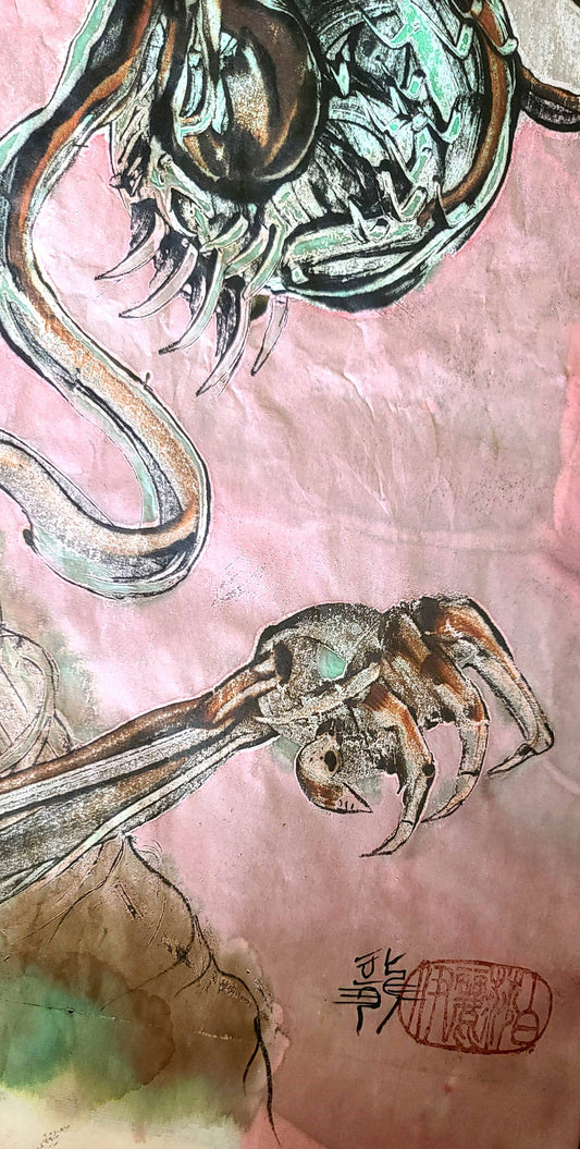 Water Dragon Encaustic Monotype Print Fine Art Elizabeth Schowachert Art