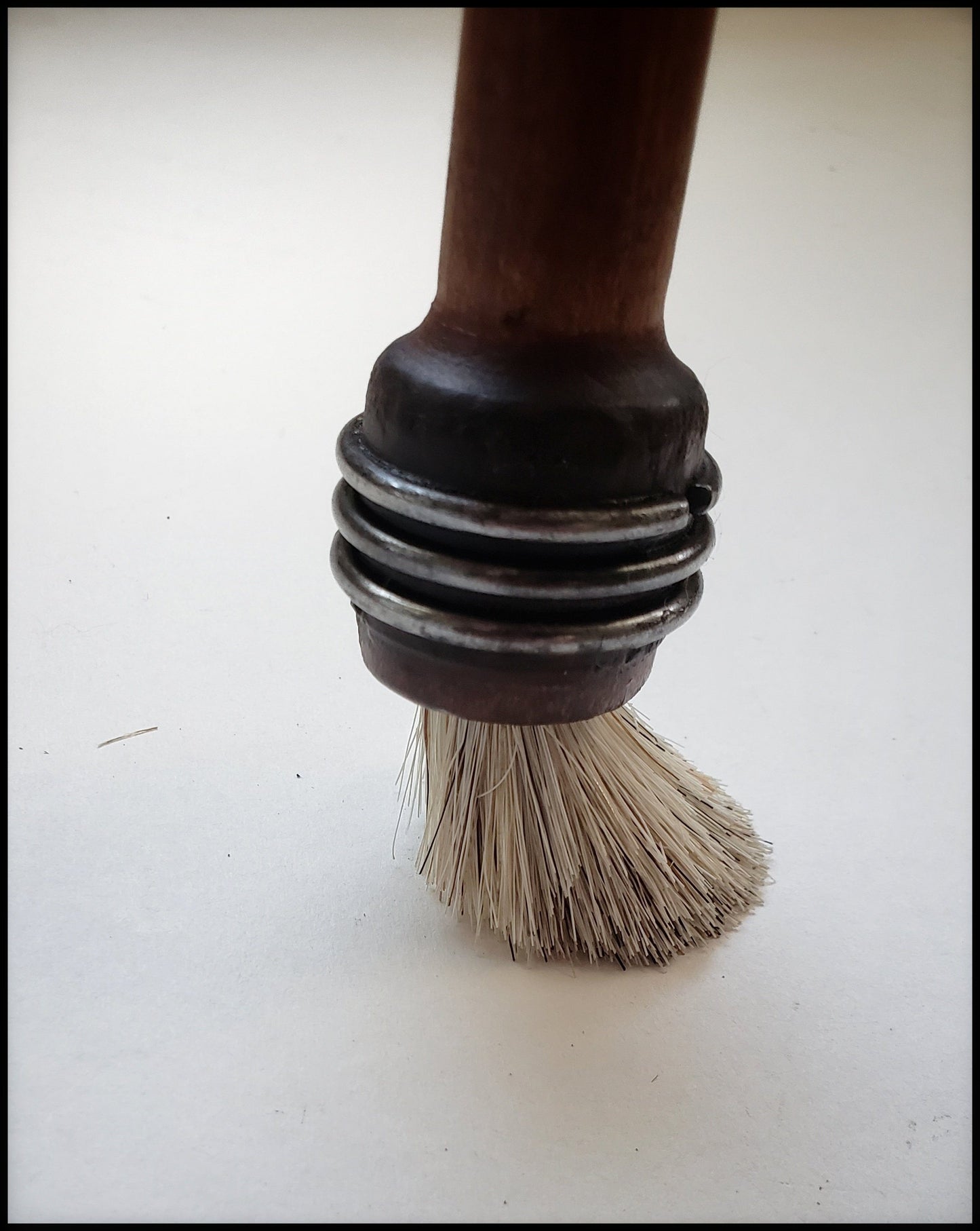 White Horsehair Paint Brush with Antique Wood Bobbin Spool Handle - Elizabeth Schowachert Art