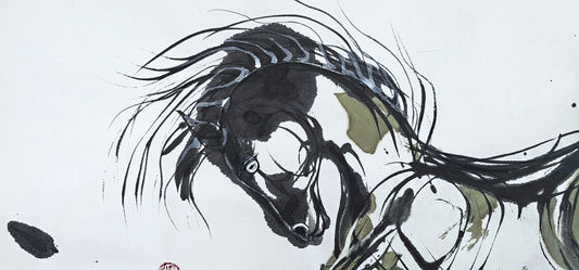 "Wild 10" Ink Painting on Paper of Wild Mustang Elizabeth Schowachert Art
