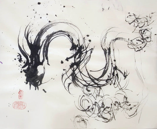 Wind Rider - Dragon Ink Painting Fine Art Elizabeth Schowachert Art