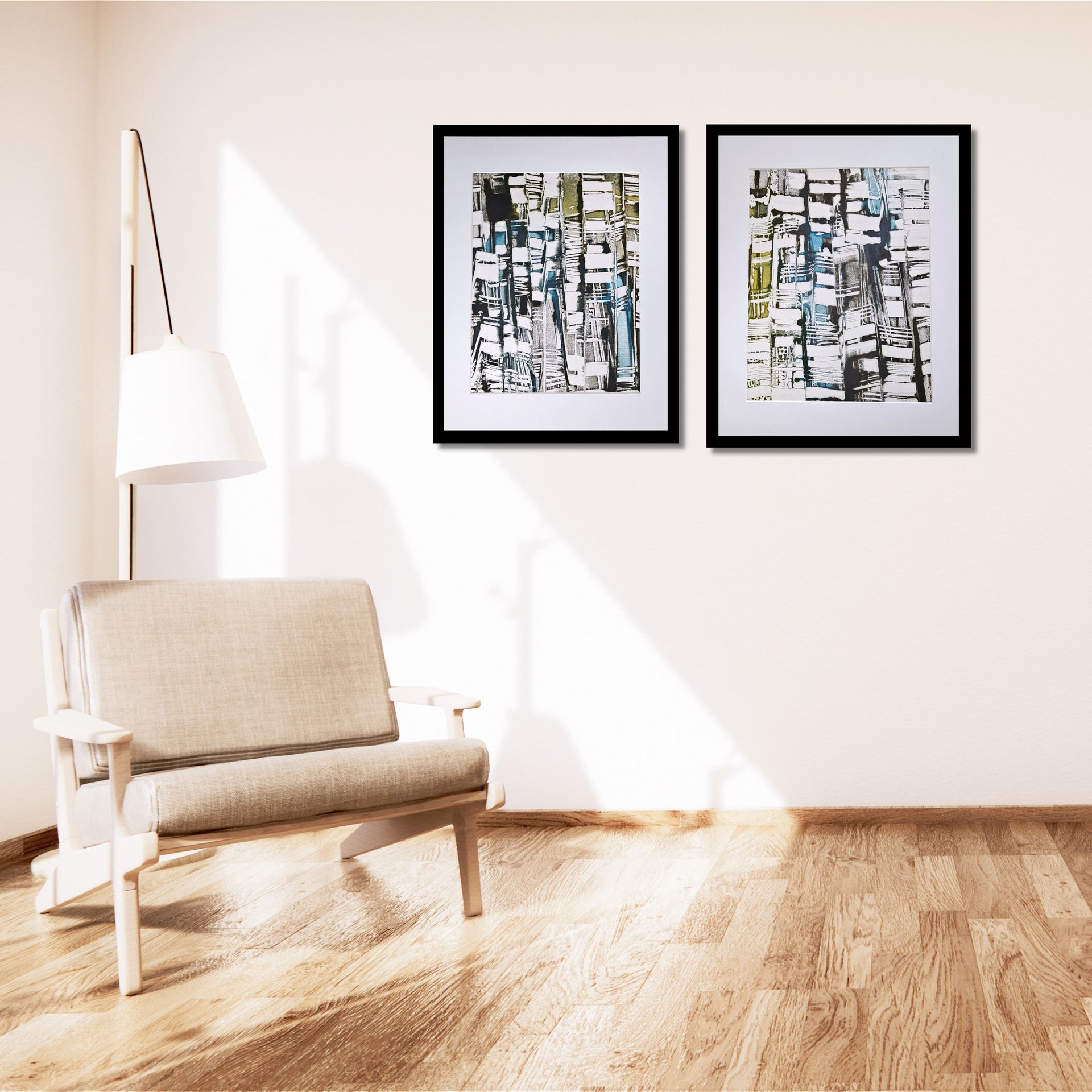 14X18"" Diptych Encaustic Monotype - "Skylines"