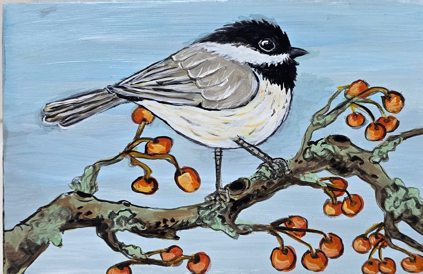 4" x 6" Original #2 Chickadee Painting on Cradled Wood Panel – Acrylic Fine Art Elizabeth Schowachert