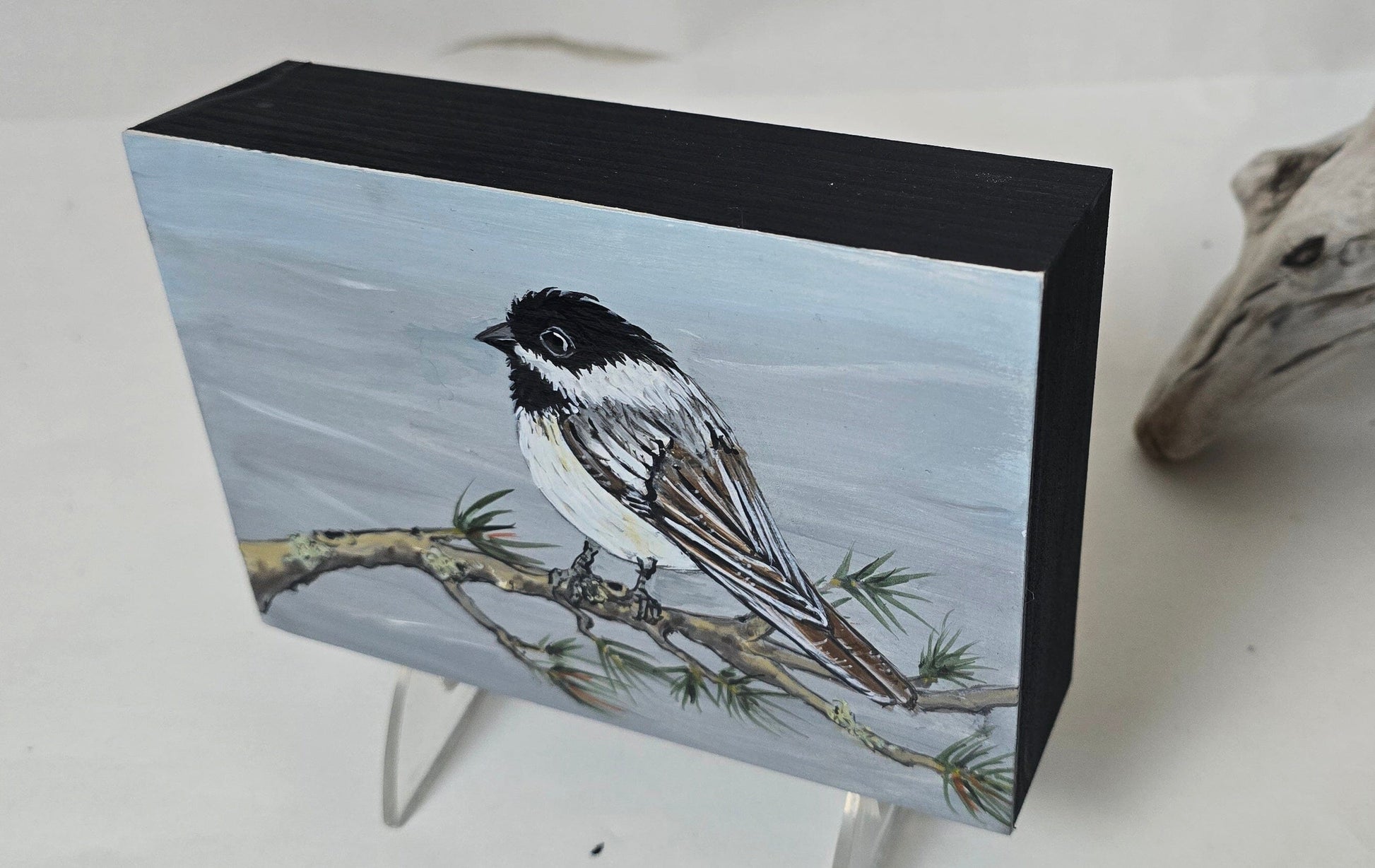 4" x 6" Original Chickadee Painting on Cradled Wood Panel – Acrylic Fine Art Elizabeth Schowachert