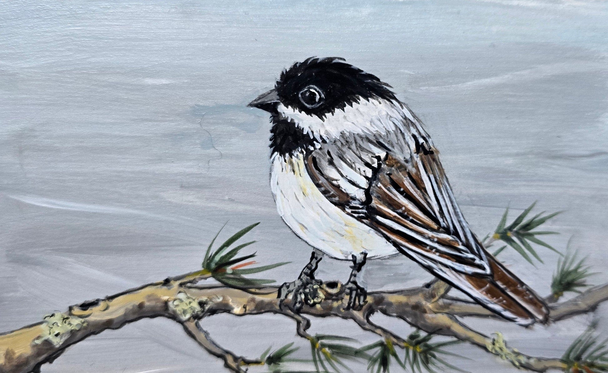 4" x 6" Original Chickadee Painting on Cradled Wood Panel – Acrylic Fine Art Elizabeth Schowachert