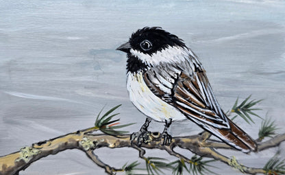 4" x 6" Original Chickadee Painting on Cradled Wood Panel – Acrylic Fine Art Elizabeth Schowachert