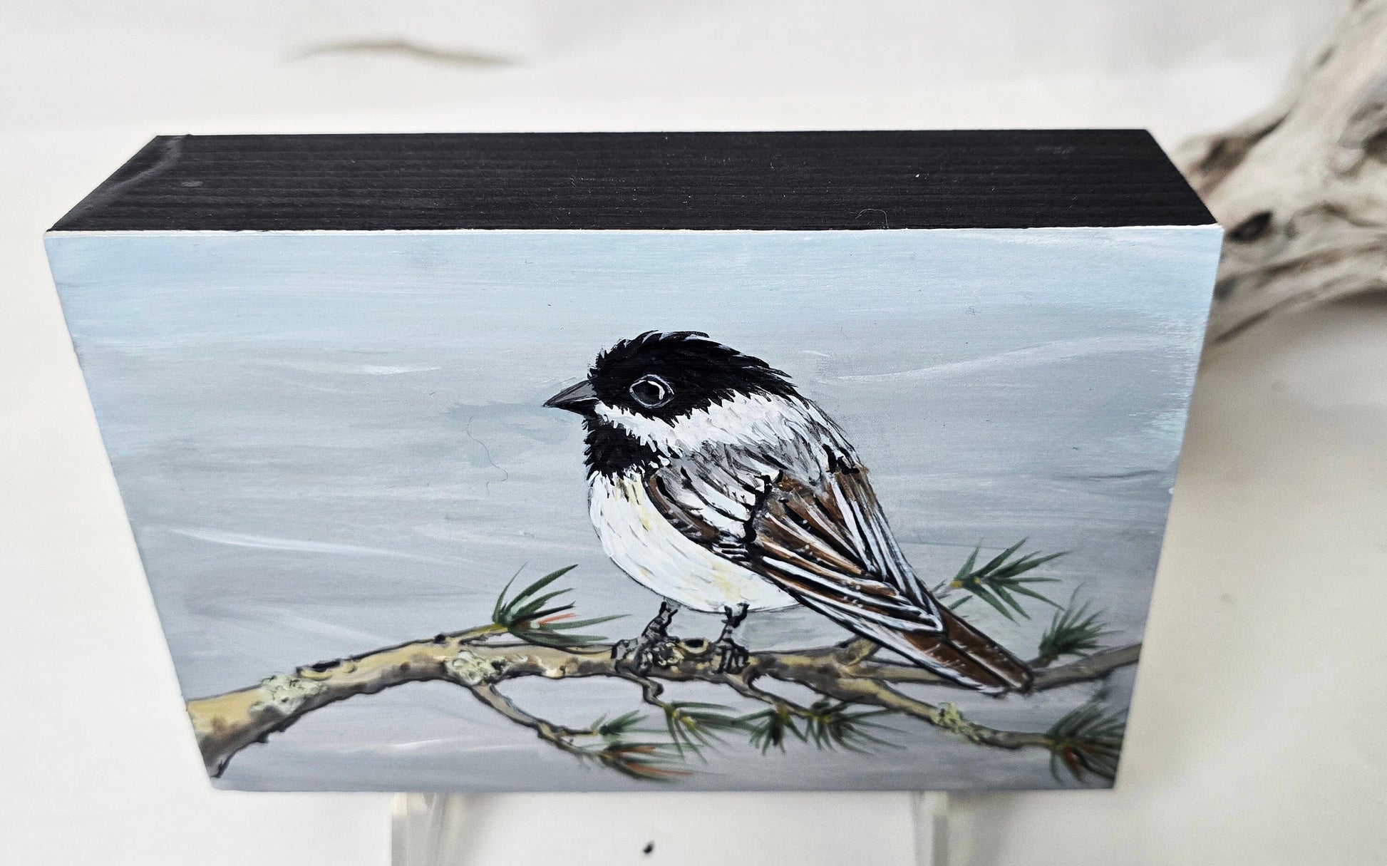4" x 6" Original Chickadee Painting on Cradled Wood Panel – Acrylic Fine Art Elizabeth Schowachert